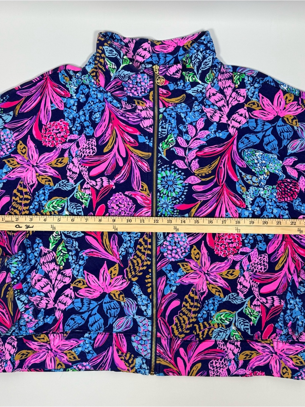 Lilly Pulitzer Wrenley Zip-Up Jacket Pockets Pink & Blue Navy Calypso Coast XL - Picture 9 of 10